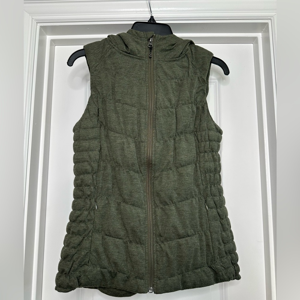 Be By Blanc Noir Womens Small Down Hooded Vest Puffer Quilted Olive Green